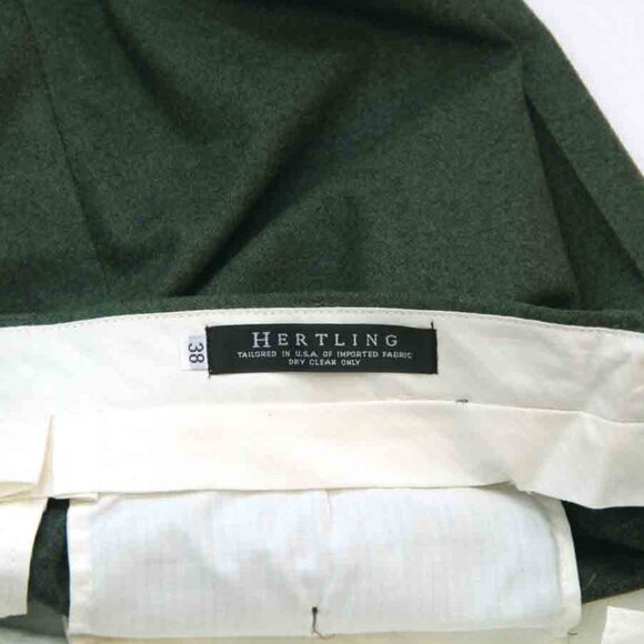 Vintage Hertling Wool Flannel Dress Pants Green Flat Front Men's Size 36 X 32 - Picture 2 of 2